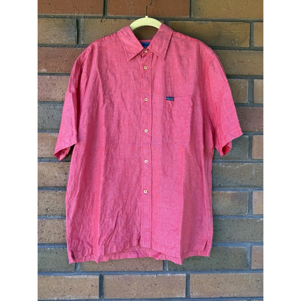 Faconnable‎ Linen Button Down Shirt Mens Red Short Sleeve Large